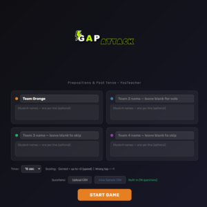 Gap Attack ESL grammar game screenshot